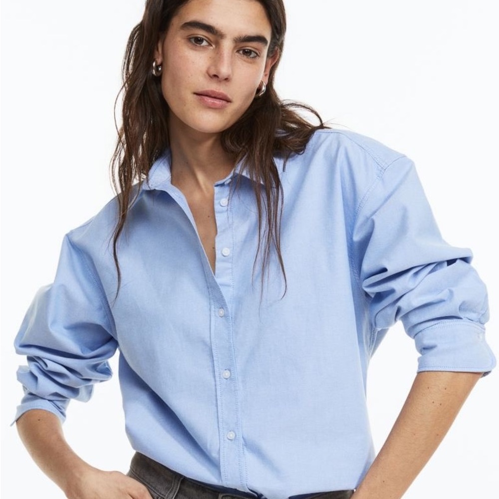 H&M Blue 100% Cotton Button Shirt Size L